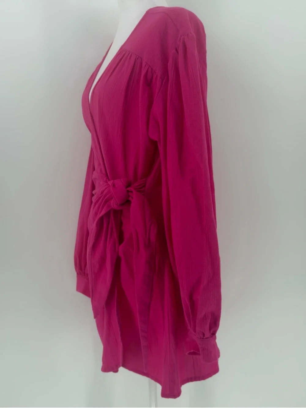 NWT ELF Handmade Linen Wrap‎ Dress Magenta Bali Boho Cottagecore M